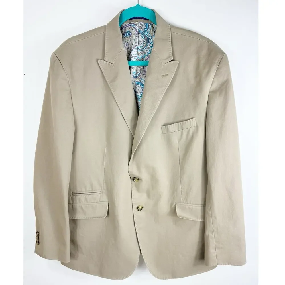 Alan Flusser Mens Sport Coat Blazer Khaki Tan Jacket Size XL Paisley Lined - Picture 1 of 9